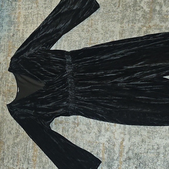A New Day Black Velvety Jumpsuit Long Bell Sleeve Elastic Waist XL - Picture 5 of 14